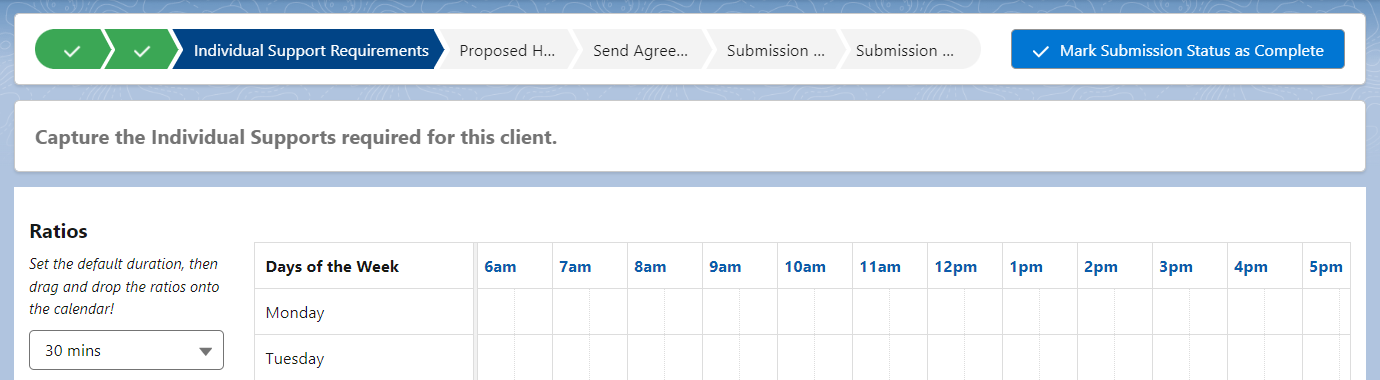 Individual Support Requirements step