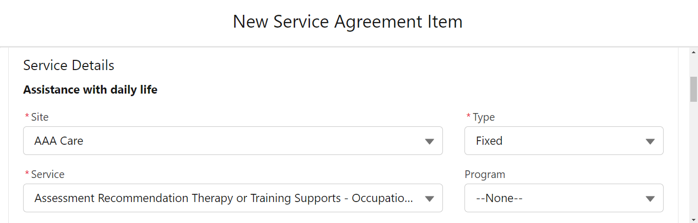 Service Details section
