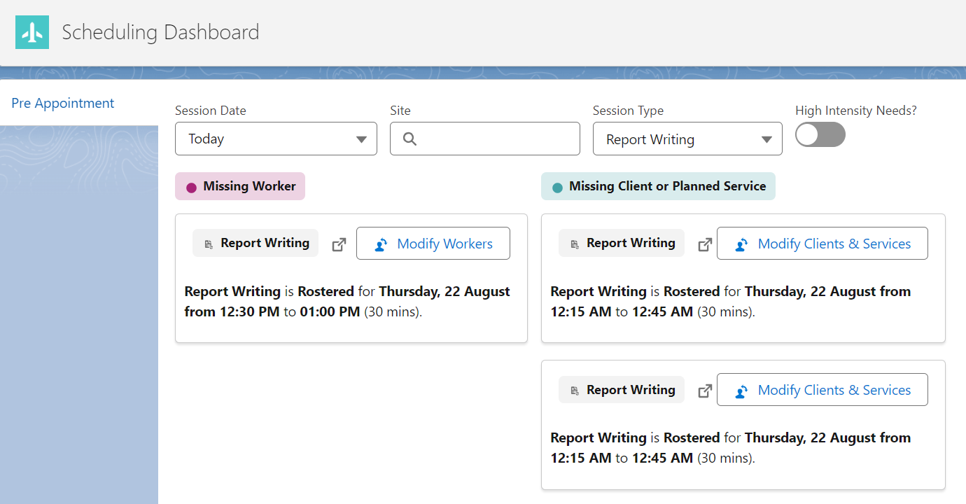 Scheduling Dashboard