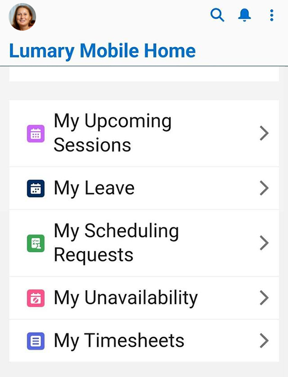 Lumary Mobile Home screen