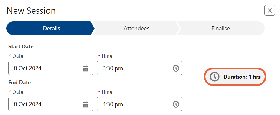 New session duration label