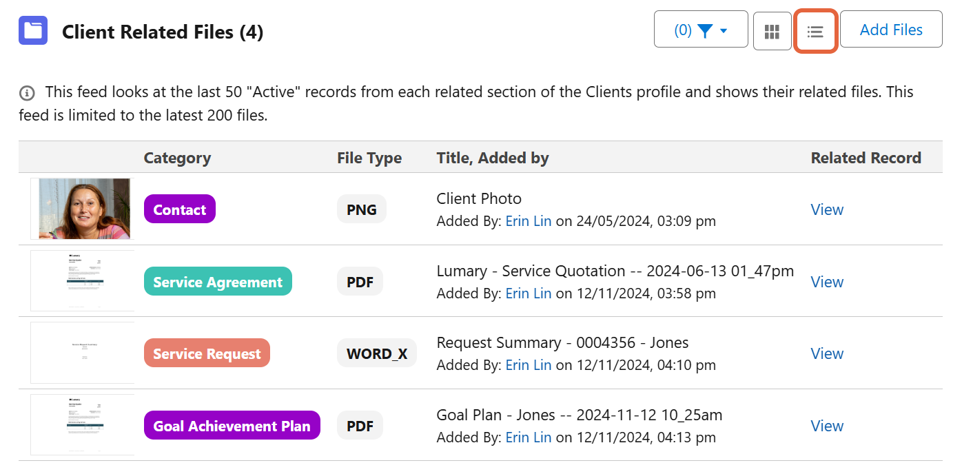 List button and view