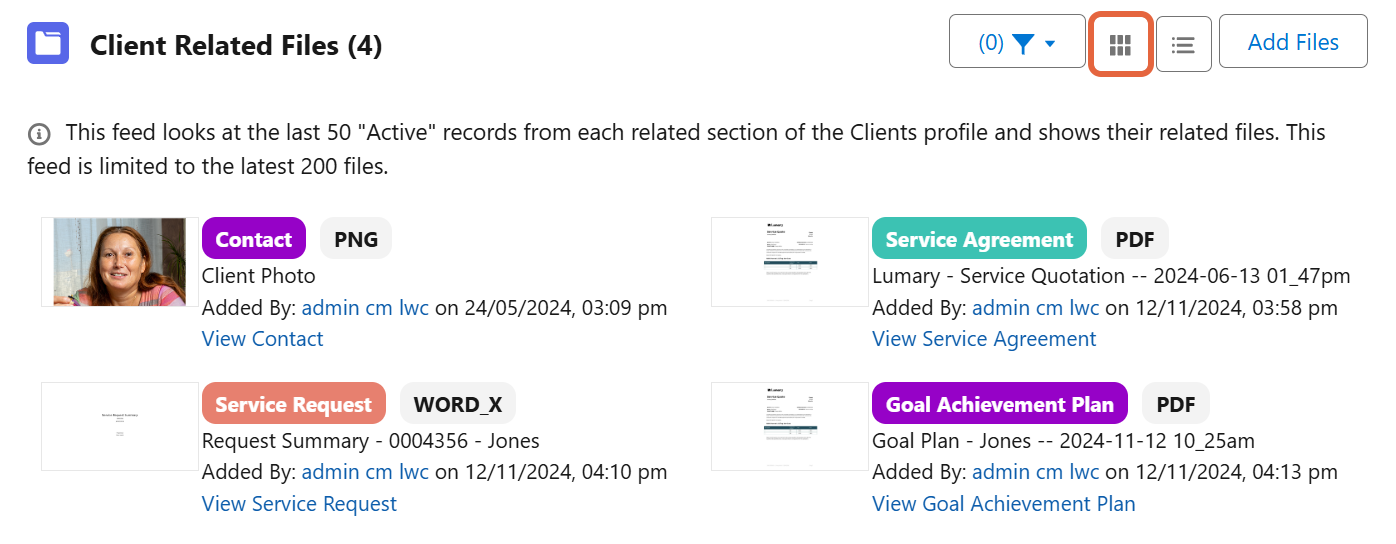 Tile list button and view