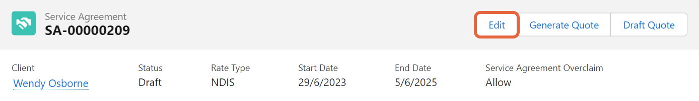 Draft service agreement Edit button