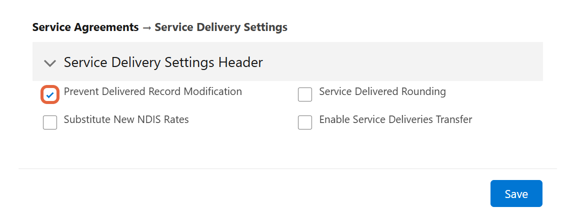 Prevent Delivered Record Modification checkbox