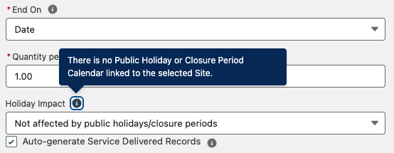 service agreement item - closure period impact on scheduled billing