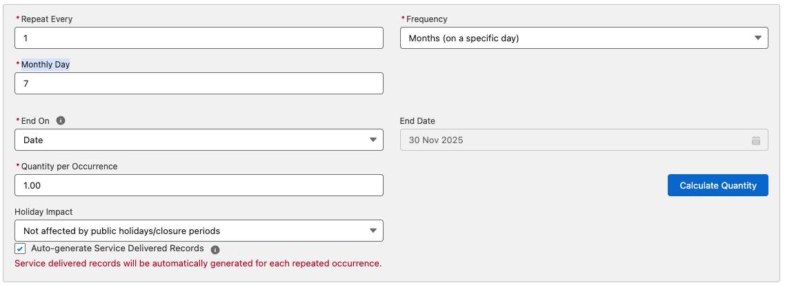 Monthly Date recurrence example