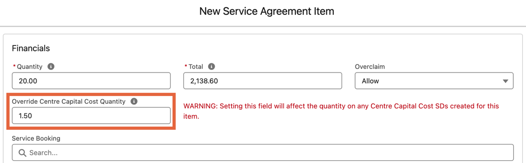 override CCC quantity