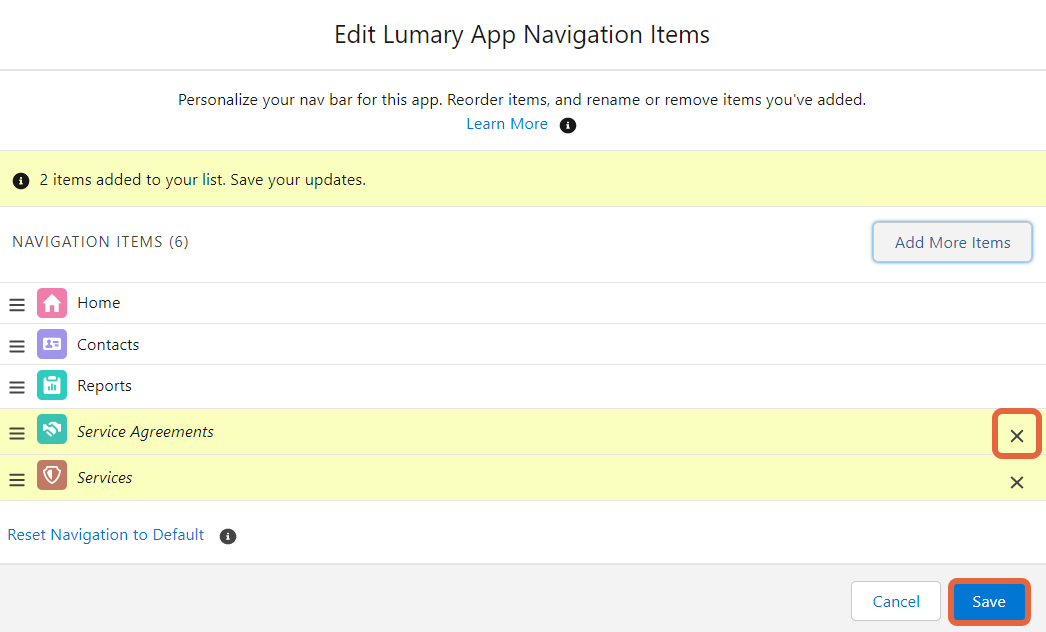 Click cross icon to remove