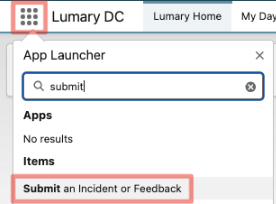 desktop app launcher showing Submit Incident / Feedback button