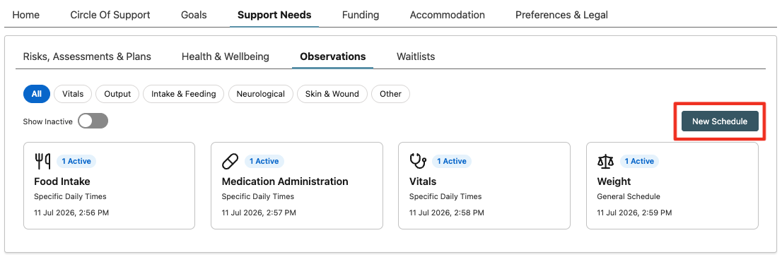 observations tab