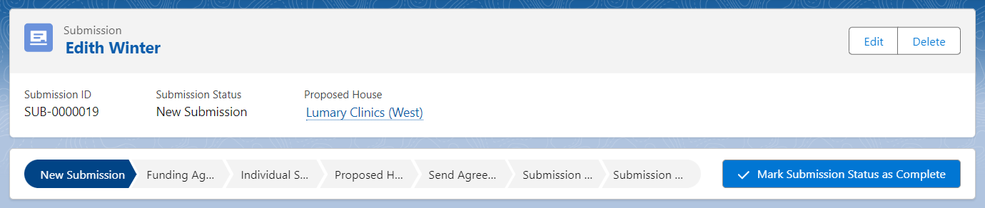 Progress New Submission step